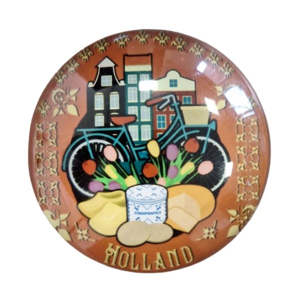 Ronde glas magneet - Holland rood