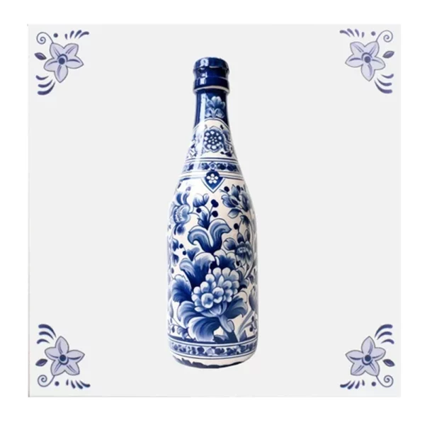 Delfts blauw tegeltje champagne design