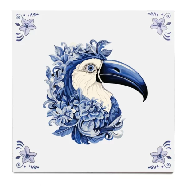 Delfts blauw tegeltje toekan design