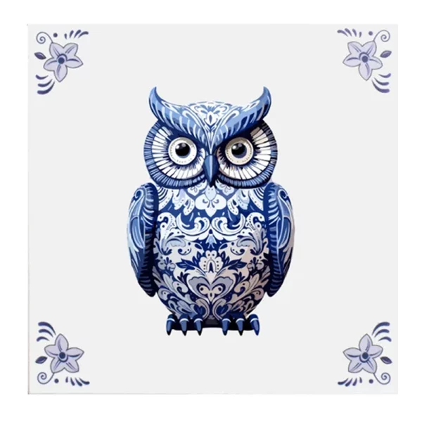 Delfts blauw tegeltje uil design