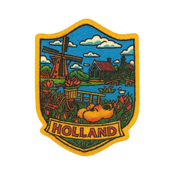 Geborduurde patch Holland klompen molen