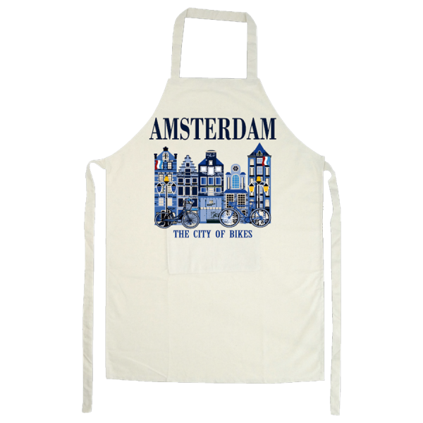 Delfts blauw Amsterdam met fietsen keukenschort