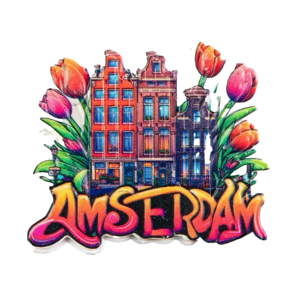 Magneet amsterdam huizen met tulpen