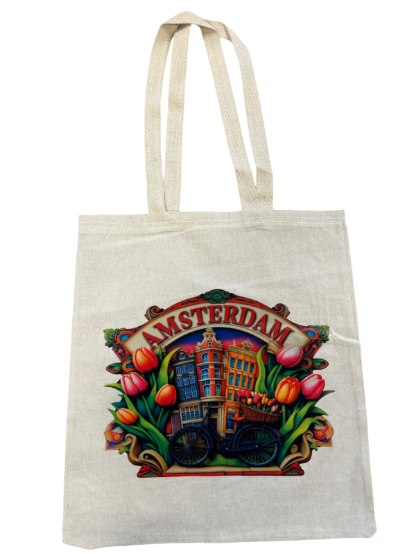 Canvas tas – Amsterdam canal flower en bike Schild