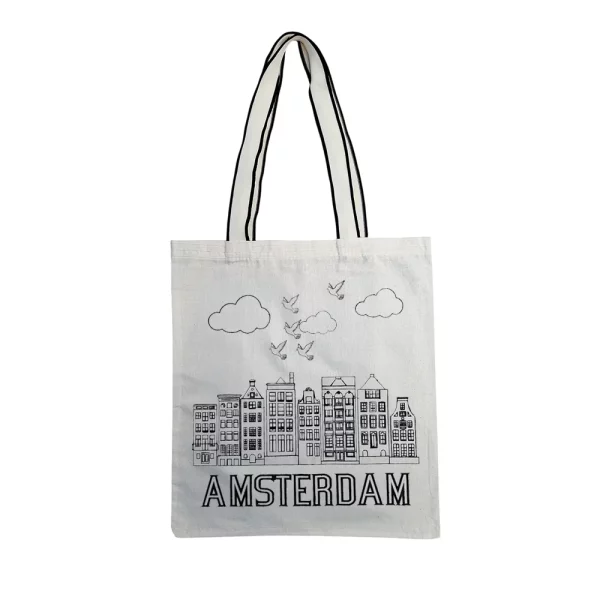 Canvas tas inkleurbaar - Amsterdam grachtenpanden