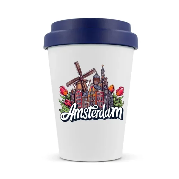 Coffee-to-go Amsterdam grachtenpanden met molen