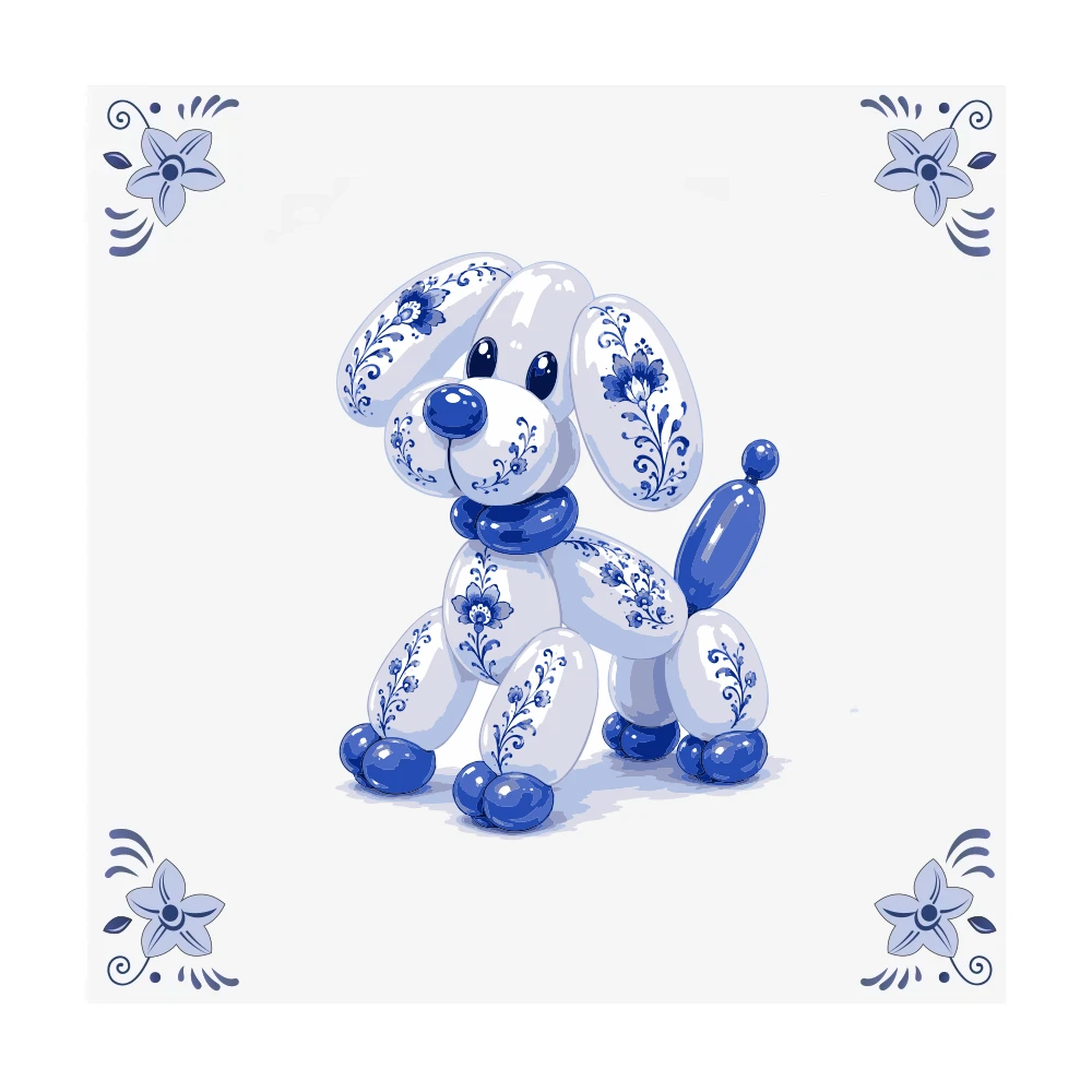 Delfts blauwe tegel Hond van ballonnen