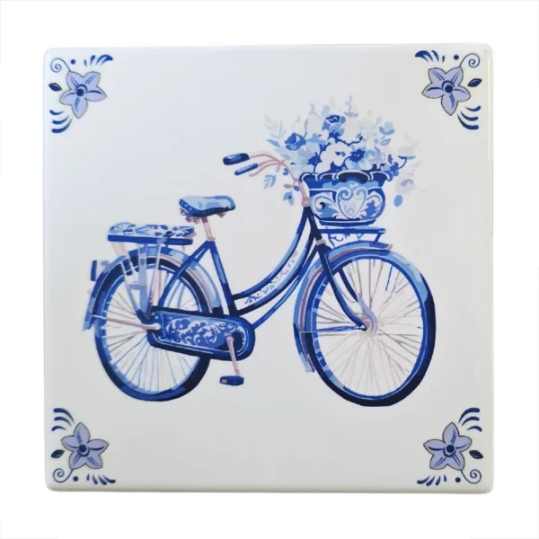 Onderzetters fiets delfts blauw (set van 4)