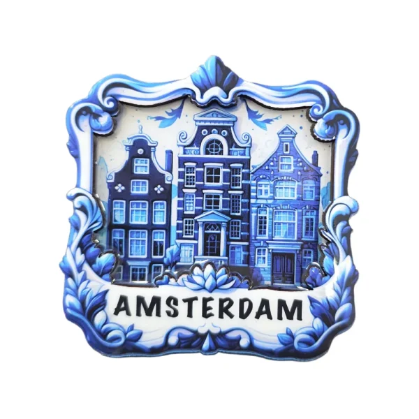 Magneet delftsblauw Amsterdam grachtenpanden