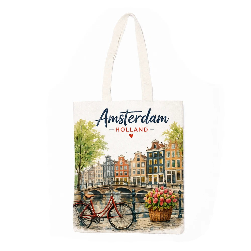 Canvas tas print Amsterdam Holland grachtenpanden