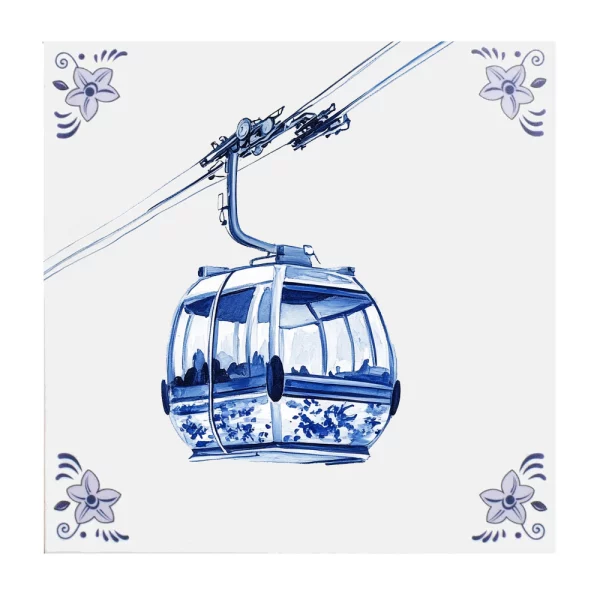 Delfts blauw tegeltje Ski gondel